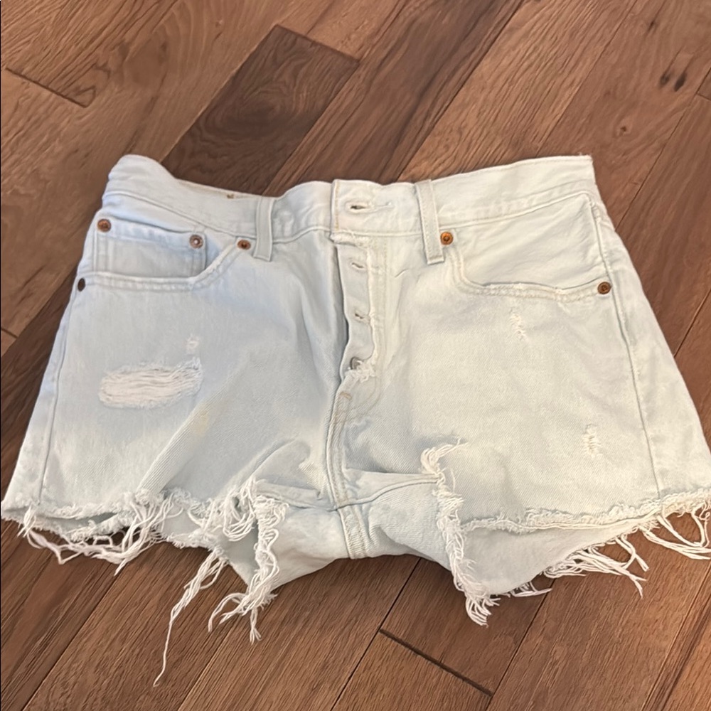 Levi's White Jean Shorts Distressed High-Waisted
